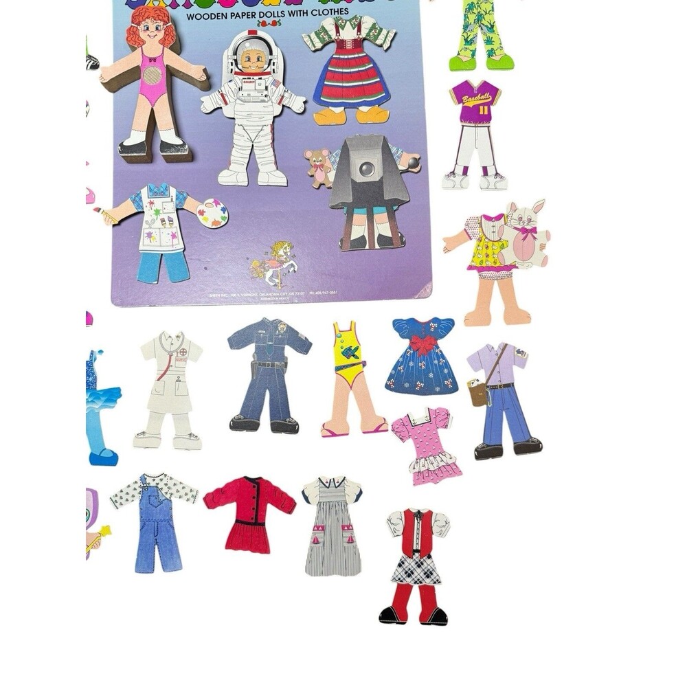 Vintage 1993 Carousel Kids Wooden Paper Dolls with Clothes 32 Outfits Red Hair - Picture 4 of 5